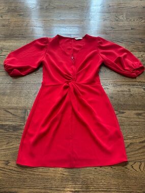 Amanda Uprichard Red Satin Twist Front Mini Dress Size M